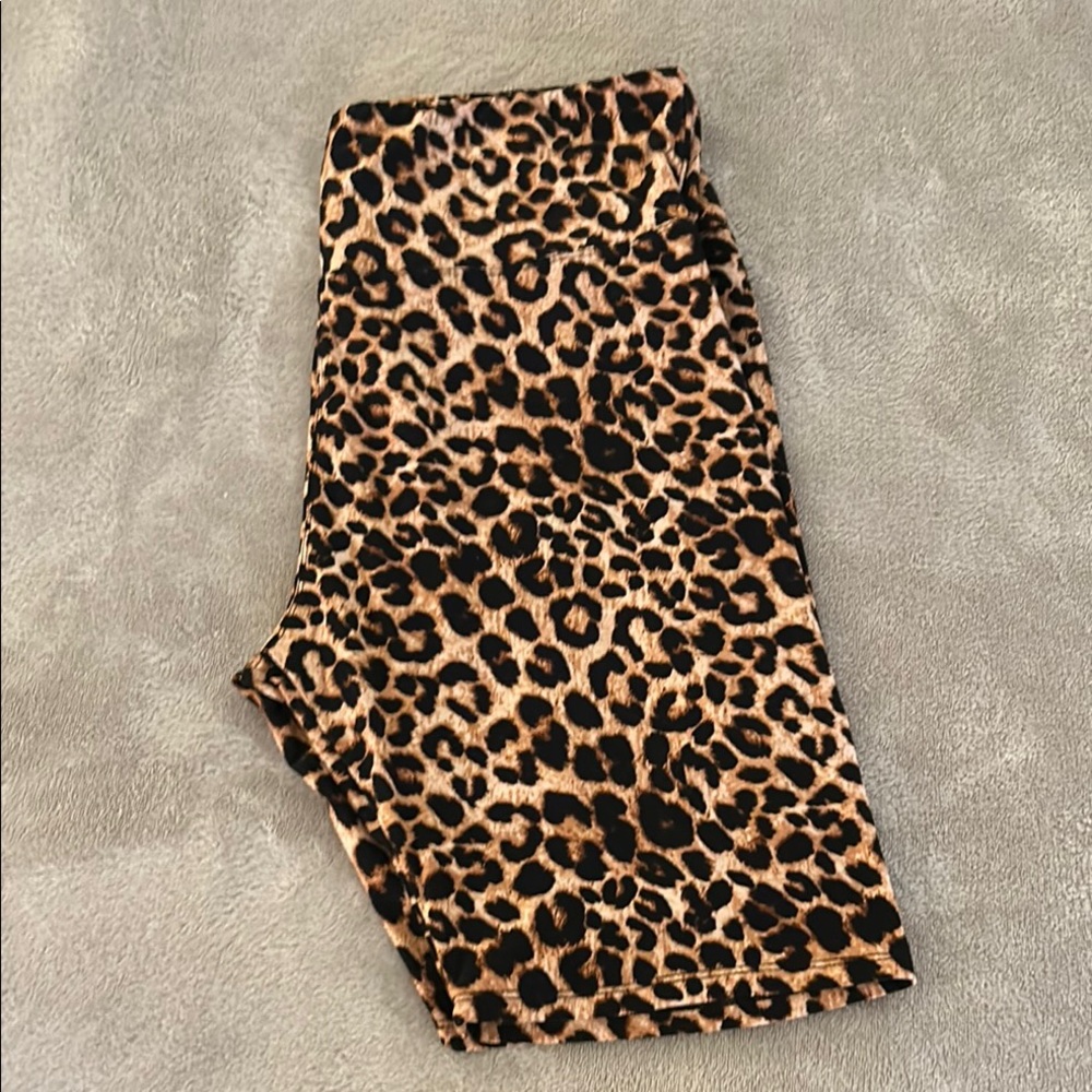 Brown and Black Athletic Shorts with Leopard Print